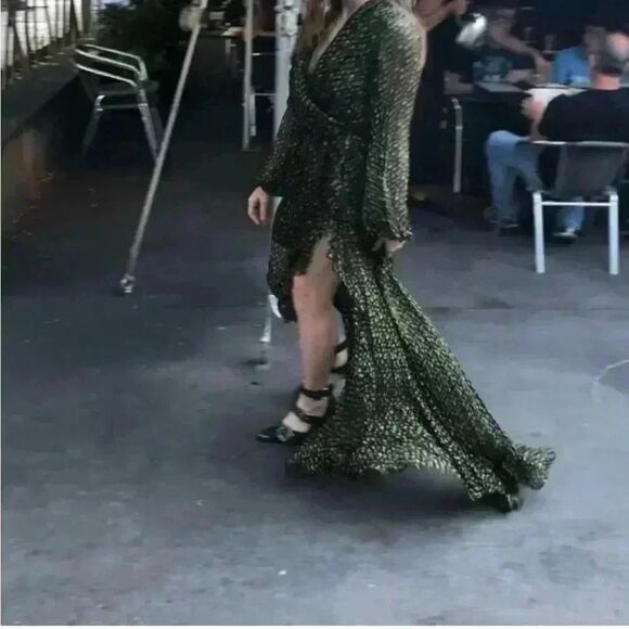 CAROLINE CONSTAS Vivian Winter Rose Black Floral Full Length 100% Silk Dress XS - Picture 7 of 15